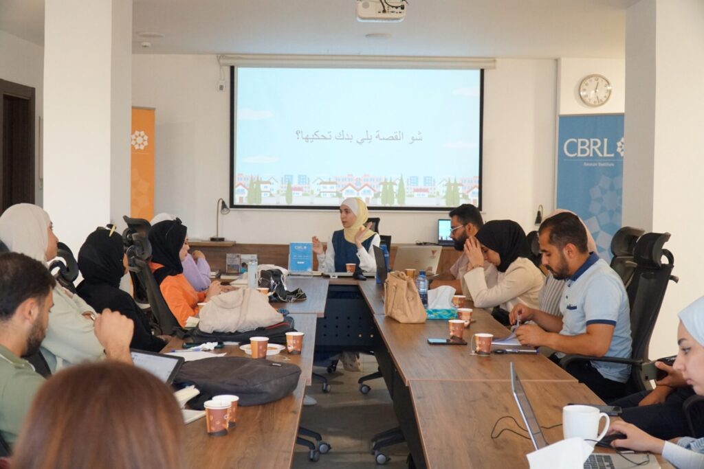 Rawan Nakhleh leads a session on editing and modes of media production